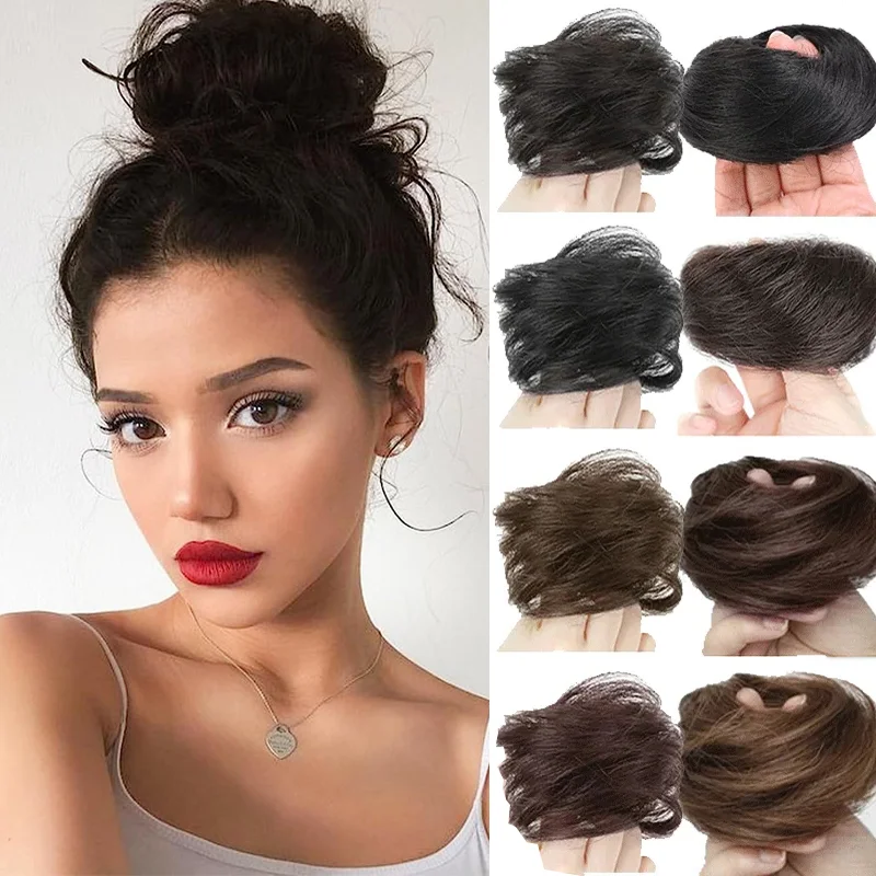 Synthetic Hair Buns Ball Head Extension Scrunchie Straight Curly Messy Hair Band Elastic False Hair Pieces Women Girls Hair Buns