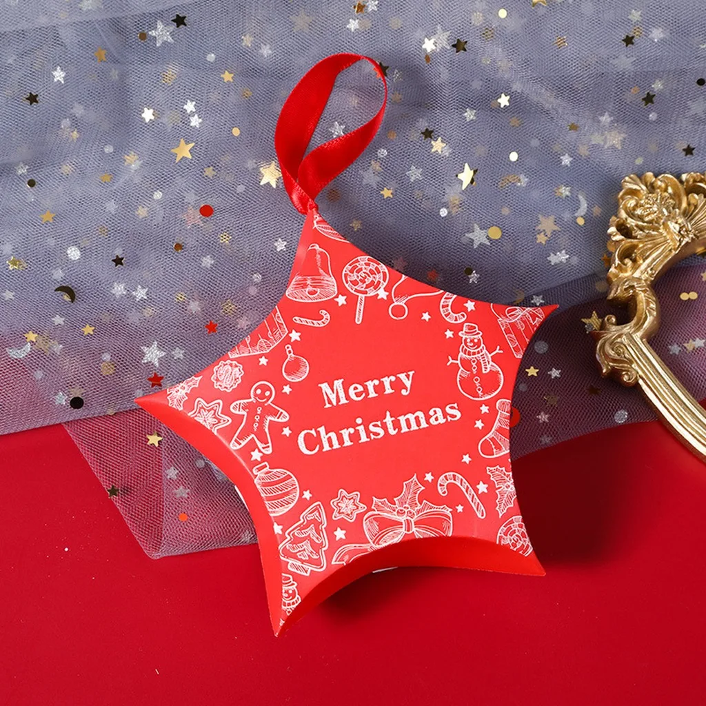Star Paper Box Waterproof Christmas Gift Box Hanging Treat Box Printed For Small Gift Packaging Christmas Tree Ornament Candy