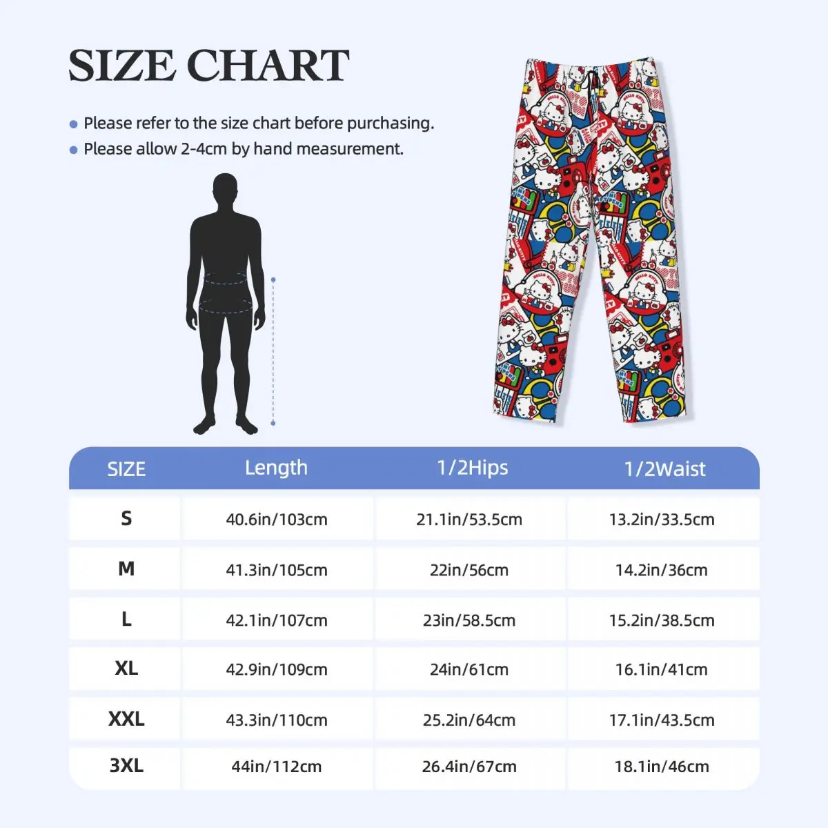 Pantalones de pijama personalizados de Hello Kitty para hombres, animación de dibujos animados, ropa de dormir caliente, pantalones para dormir elásticos con bolsillos