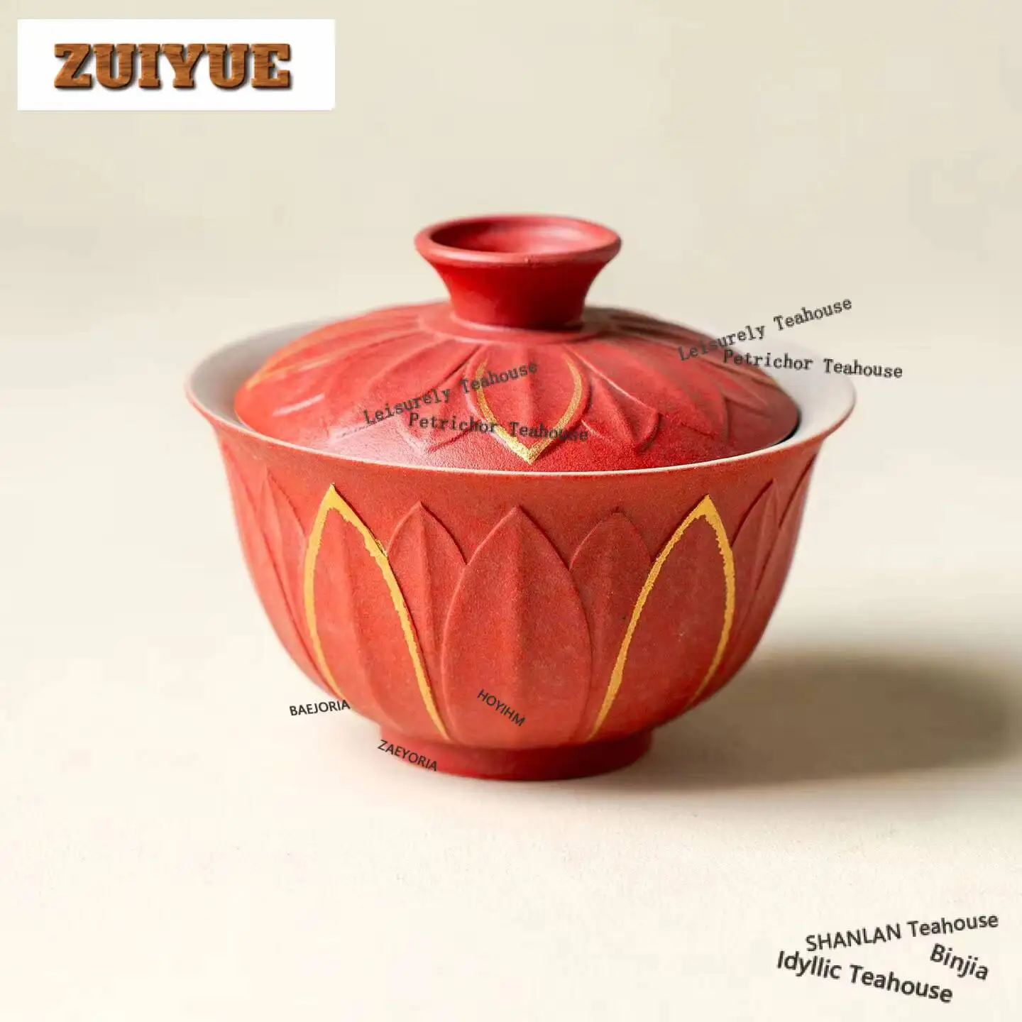 120ml Relief Lotus Petal Gold Drawing Gaiwan Vintage Tea Tureen Tea Bowl With Lid Kit Tea Maker Cover Bowl Tea Items Decoration