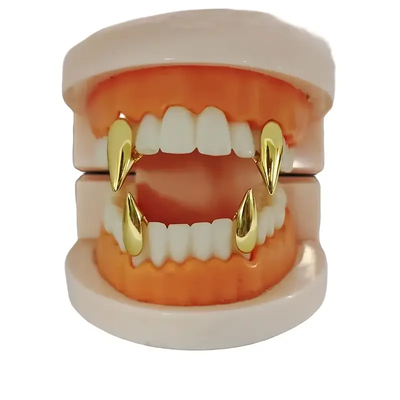 2Pcs 19MMShiny Golden And Silvery Fangs Suitable for Both Men And Women, Perfect for Halloween, Christmas, And Everyday Wear