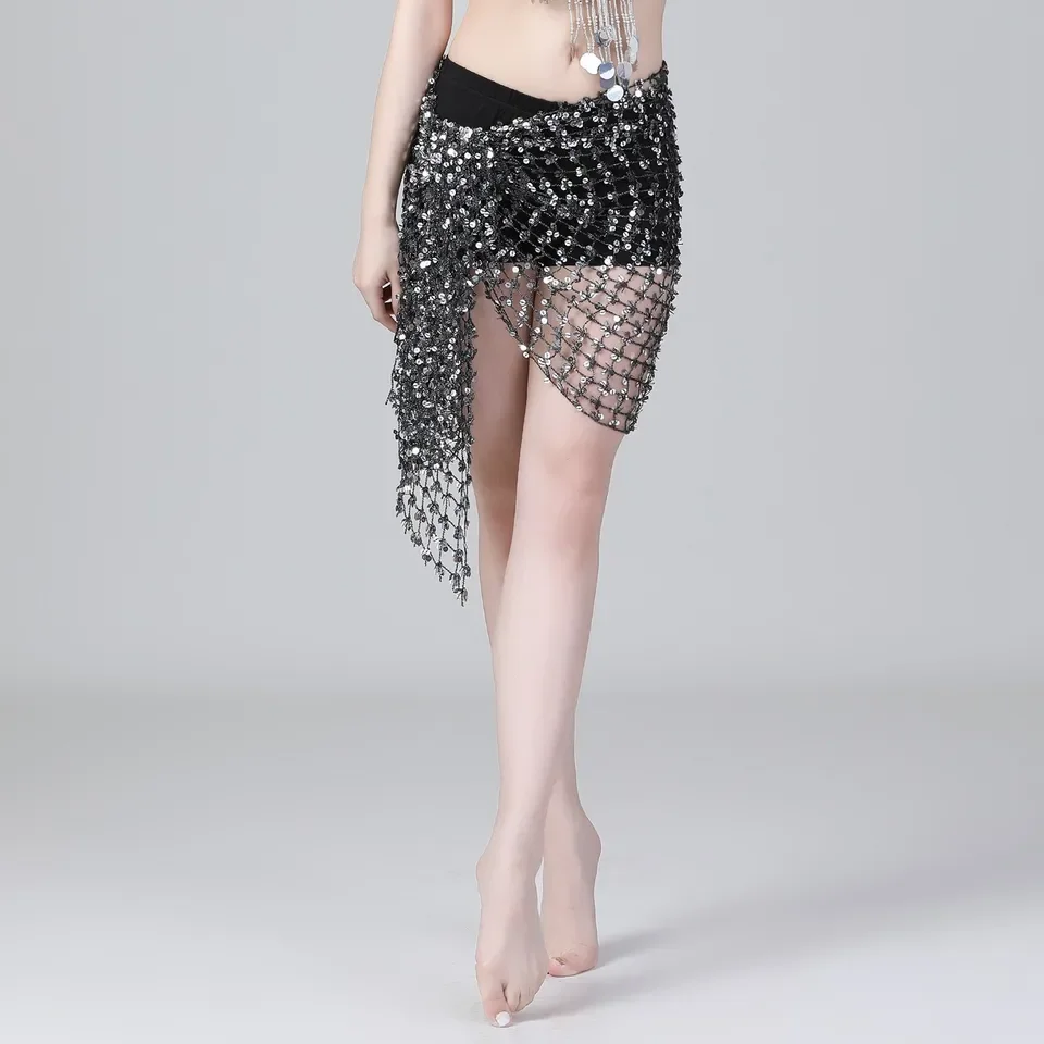 Belly Dancing Waist Chain Sequin Skirt Carnival Square Scarf Dance Performance Suit Sequin Hollowed Out Sealing Party Club Wear