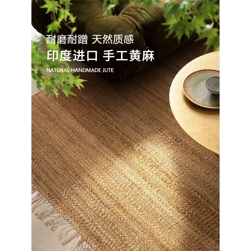 Glue-free jute carpet high-end living room light luxury, hand-woven wear-resistant and easy to take care of