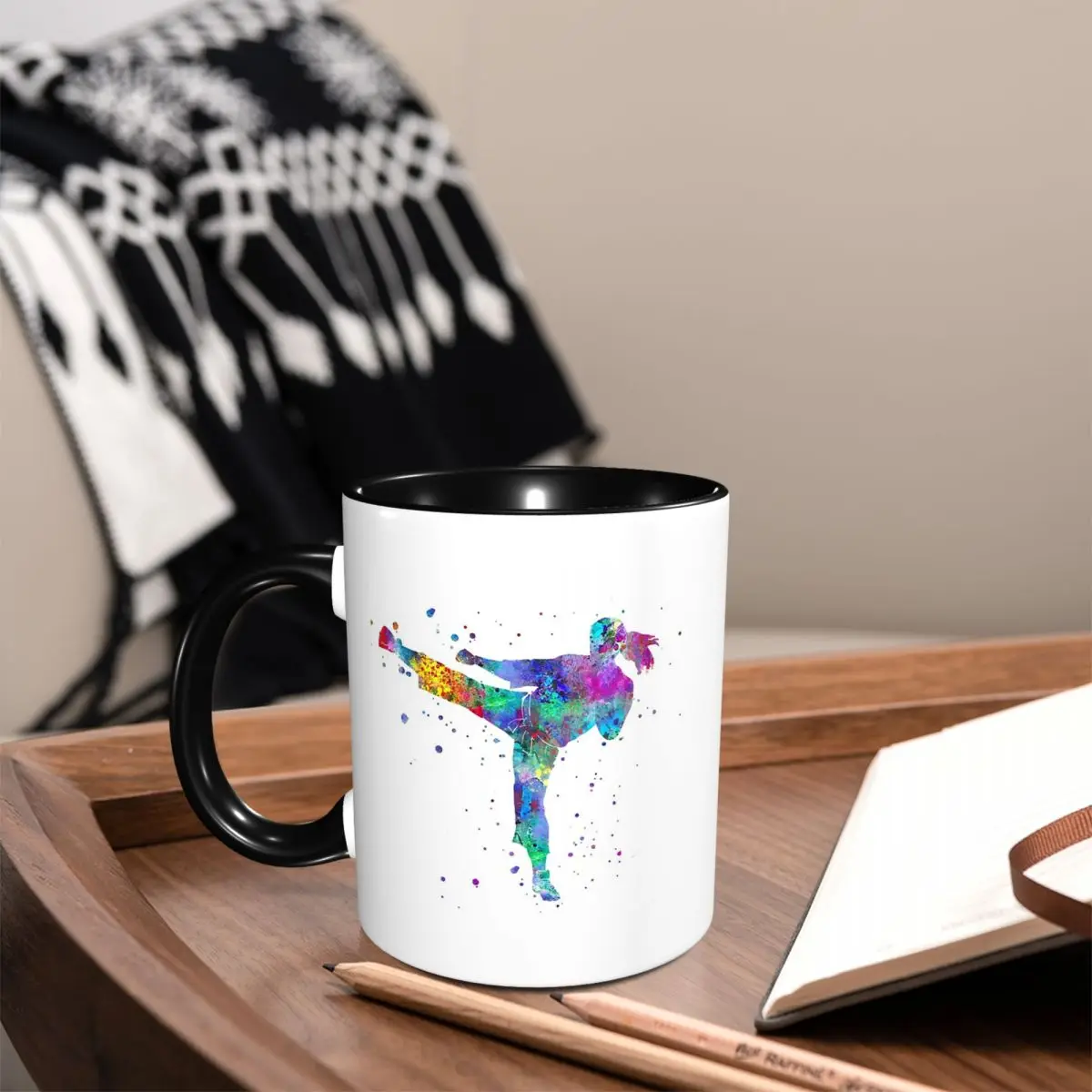 Karate Fighter Girl Mug Funny Ceramic Coffee Cups Tea Mugs Milk Cup Drinkware Gift for Friends