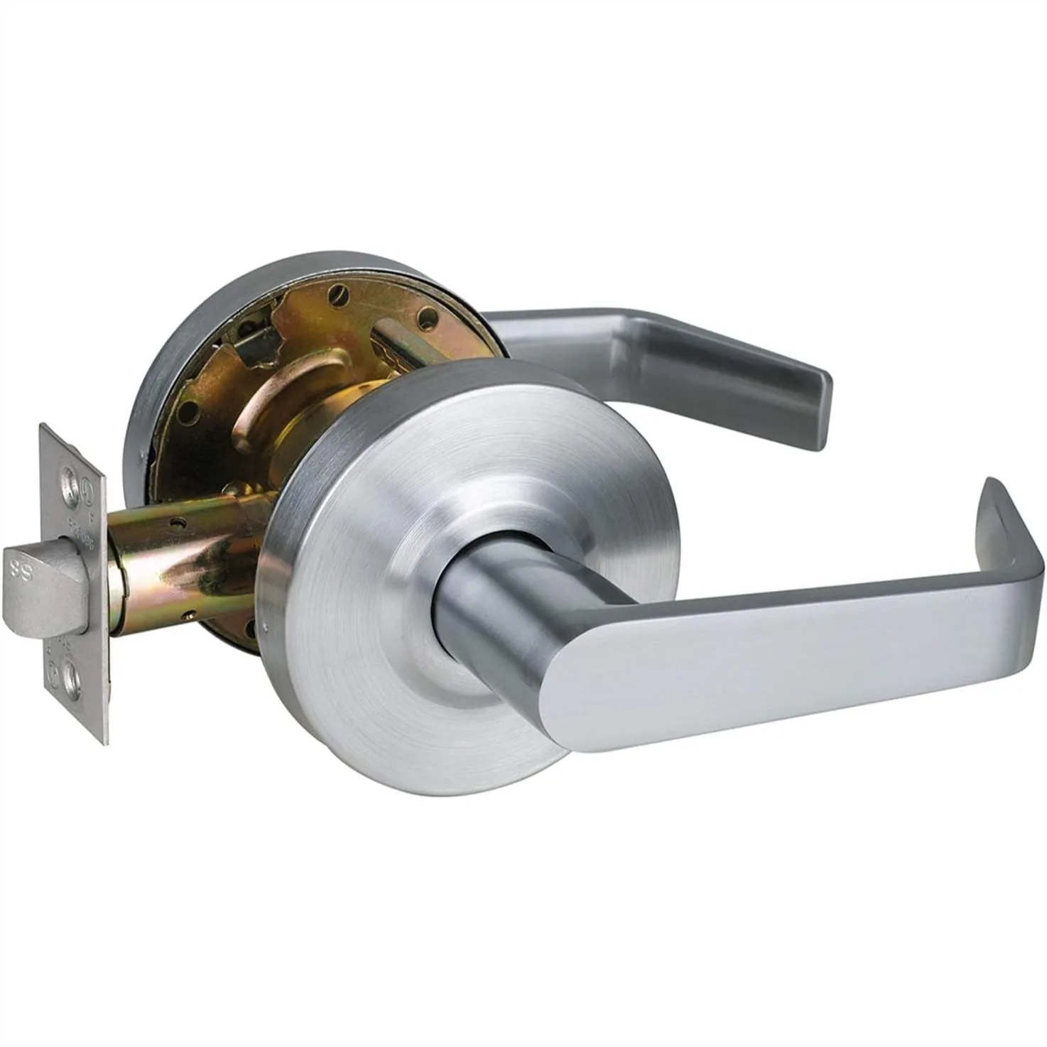 

Passage Door Lever, Satin Chrome Non-Locking Handle for Commercial Use, 70mm Latch, Fits School Hotel Hallway