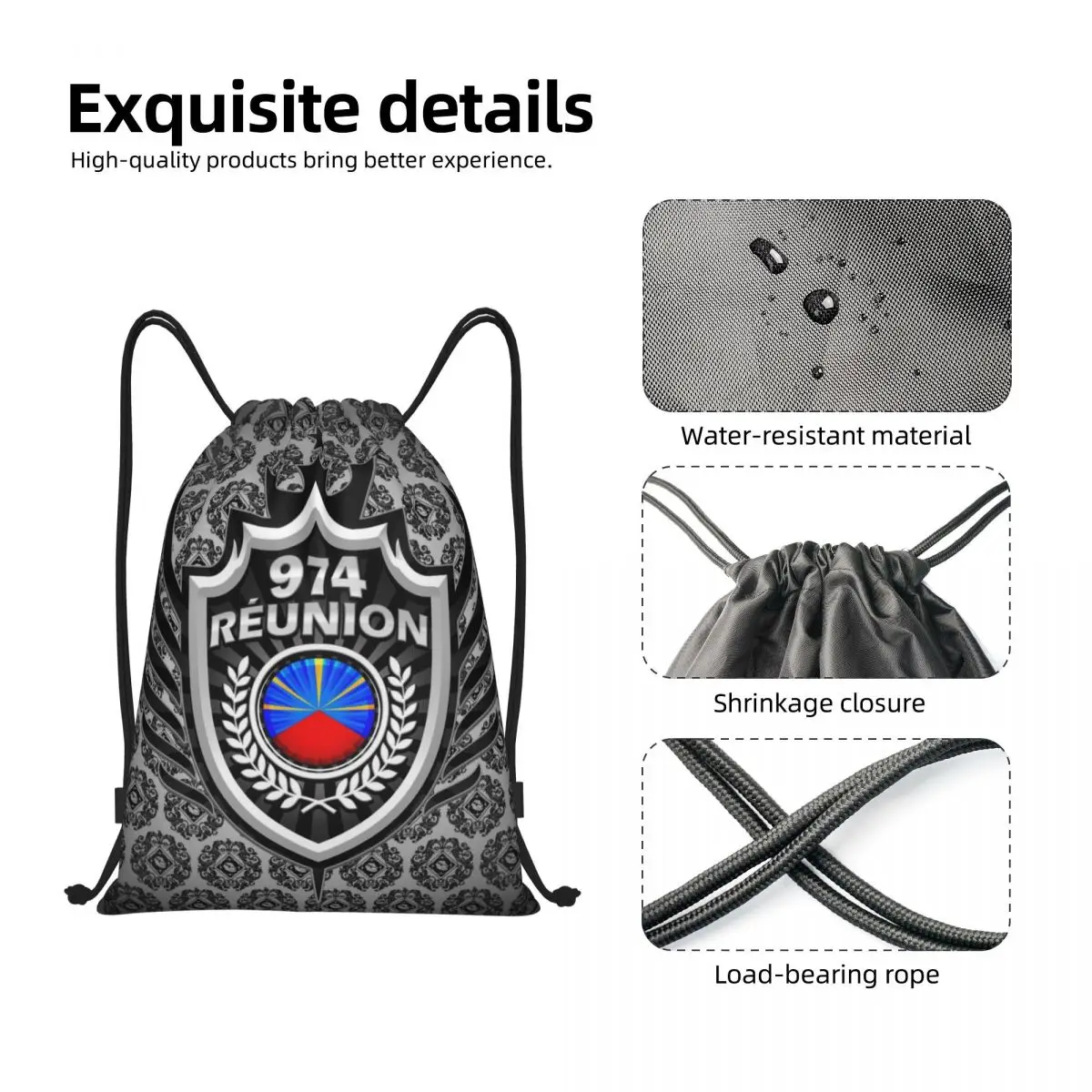 974 Reunion Coat Of Arms Drawstring Bags Men Women Foldable Sports Gym Sackpack Shopping Backpacks