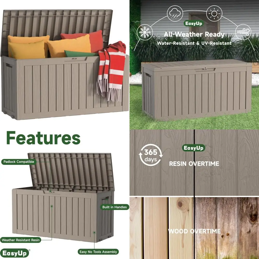 Caja de cubierta impermeable de resina Almacenamiento exterior de 75 galones, resistente a los rayos UV para refuerzo de patio, jardín y área de piscina