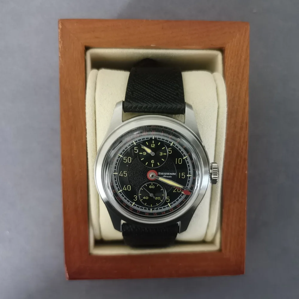 MERKUR Jam Tangan Pilot Pria Jam Tangan Mekanis Berliku Manual 38Mm Dial Silang Safir M01D Mov.