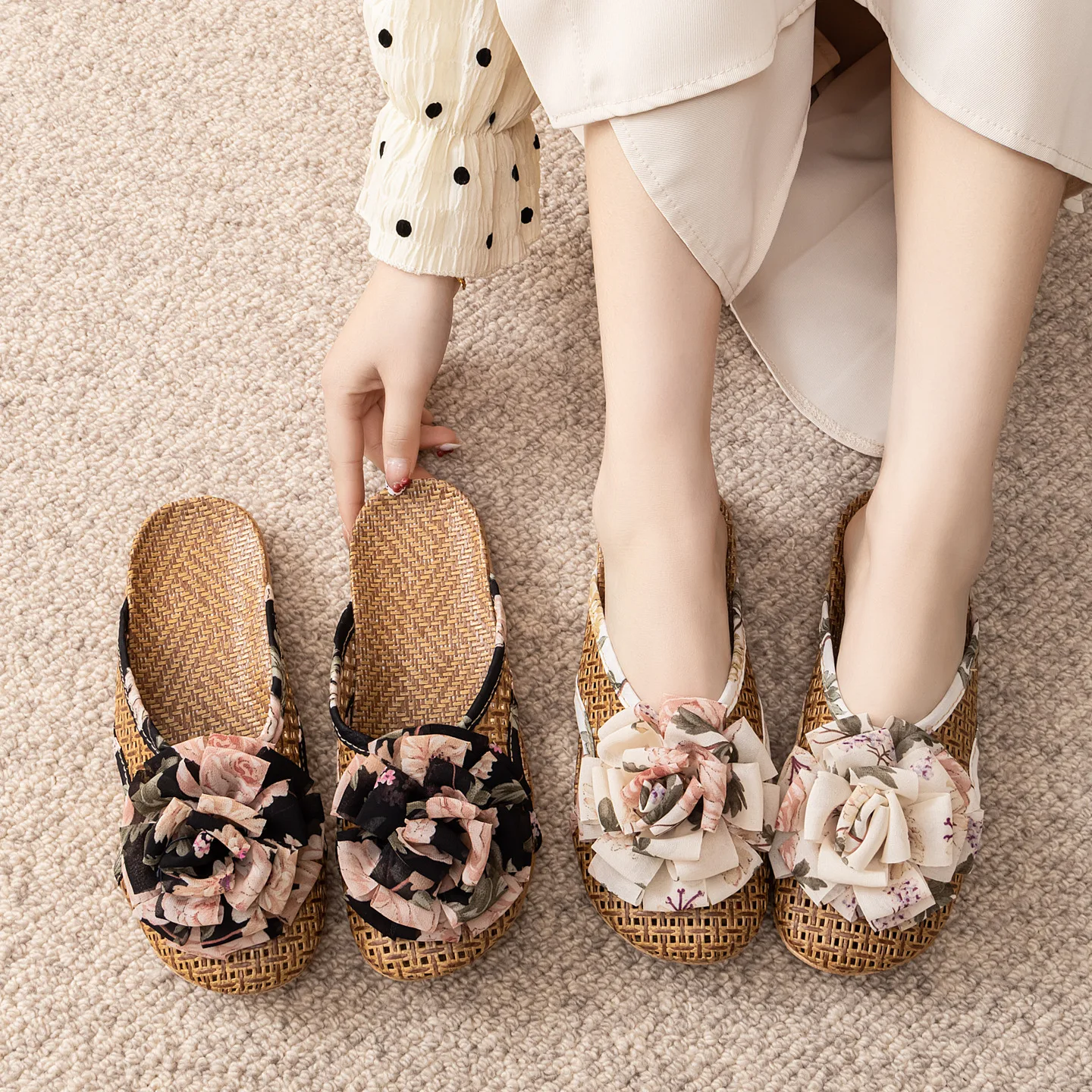 

Women's Summer Slippers, Rattan Floor Slippers, Home Cooling Slippers, Indoor Bamboo Woven Slippers, Non-Slip Household Slippers