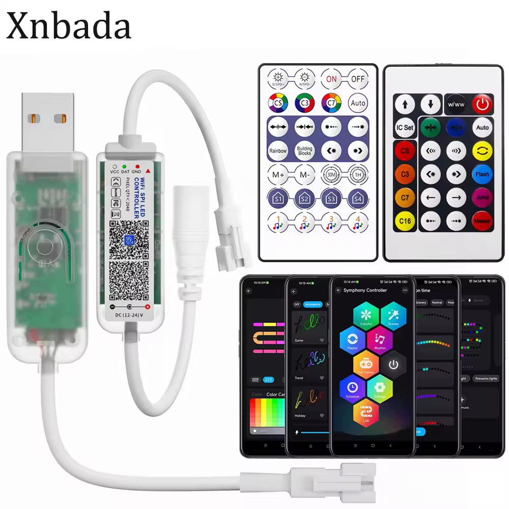WS2812B WS2811 WIFI SPI Музыкальный 24/28-клавишный пульт дистанционного управления Светодиодный контроллер Приложение SurpLife Максимальное управление 2048 пикселей Интеллектуальная светодиодная лента USB 5 В/DC 12-24 В