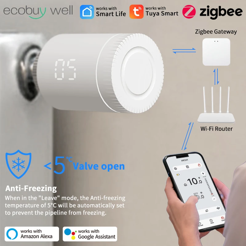 

Термостатический клапан Tuya Zigbee, термостат Zigbee, умный клапан радиатора, регулятор температуры Alexa Google Smart Life