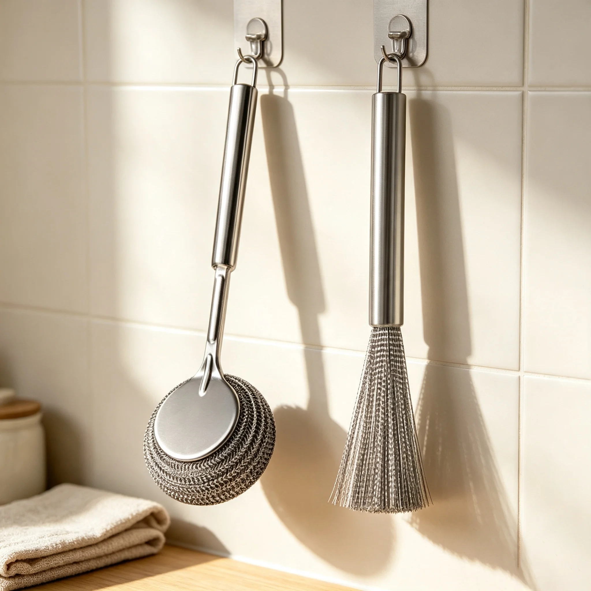 Stainless Steel Long Handle Pot Brush Set Metal Wire Scrubber Brush for Cookware Pot Pan Washing Kitchen Cleaning Tools