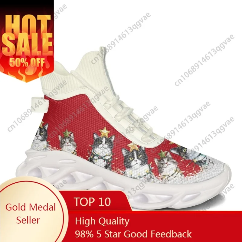 Christmas Red Snowflakes Santa Claus High Top Flats Sneakers Mens Womens Sports Running Shoes Lace Up Mesh Footwear Custom Shoe