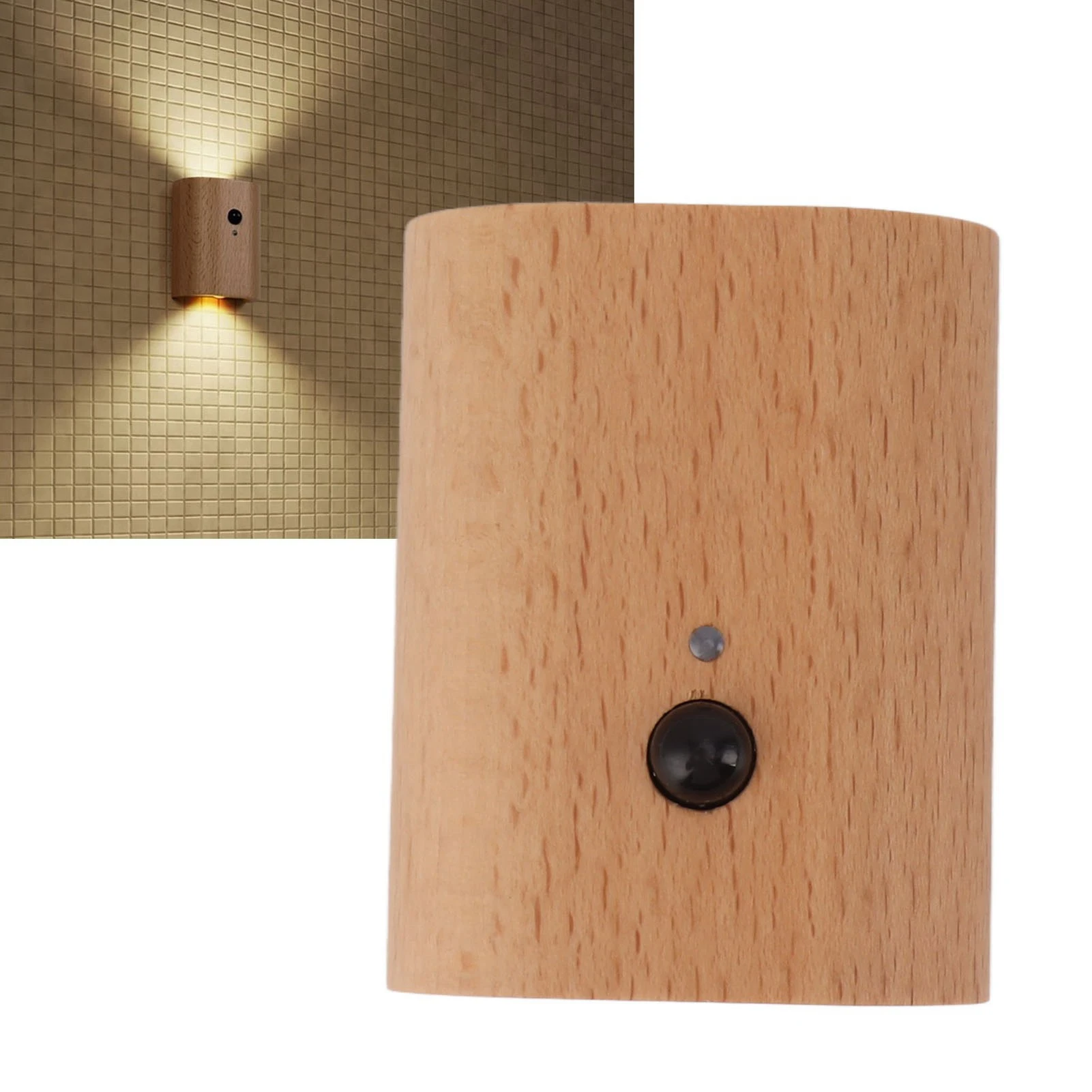 

ZK40 Step Light Wall Sconce Beech Wood Motion Dusk to Dawn Sensor Magnet 2 Side Lighting USB Rechargeable LED Wall Light