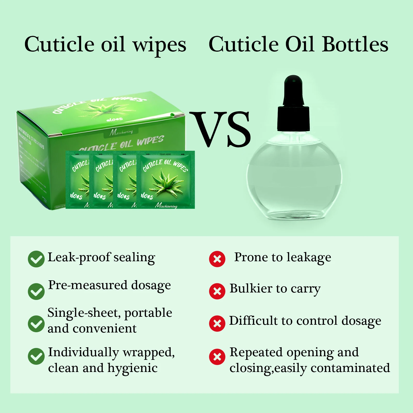 100개/박스 천연 알로에 베라 큐티클 오일 및 호호바 오일, 여성용 매일 손톱 관리용 큐티클, 각질 및 손상된 손톱용