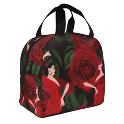 Lunch Bag for Men Women Flamenco Roses Insulated Cooler Portable Picnic Work Dancer Dance Spain Spanish Oxford Tote Handbags