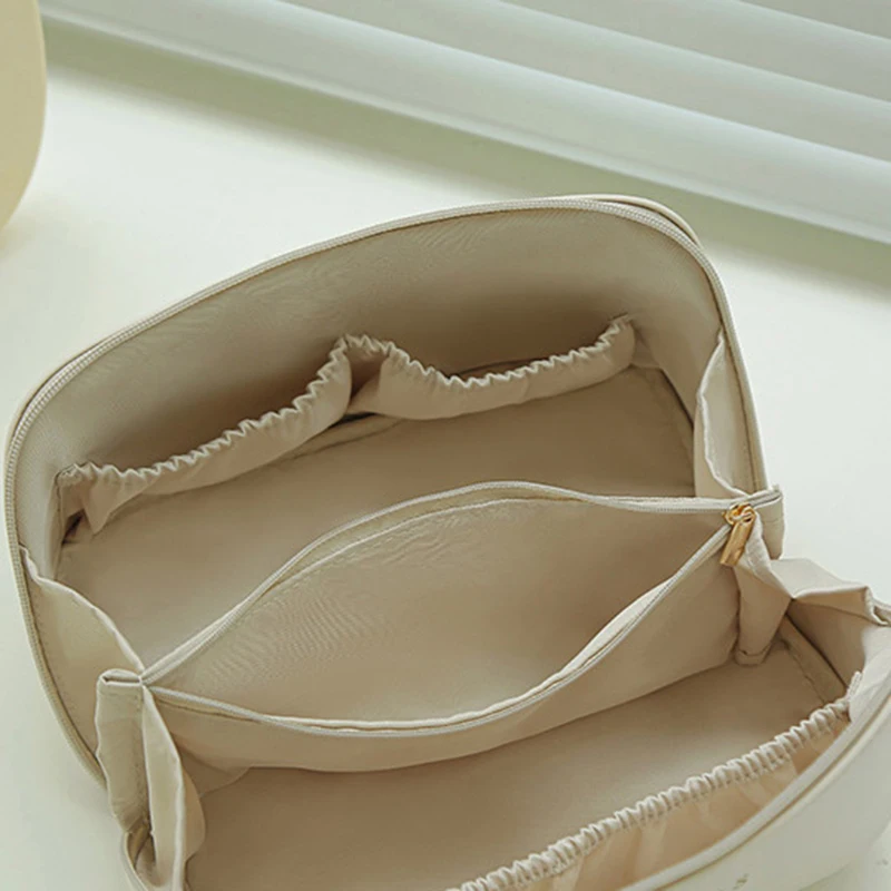 Bolsas de cosméticos de cuero PU para mujer, bolsa de maquillaje elegante, organizador de artículos de tocador de viaje, bolsa de almacenamiento, bolso de mano coreano