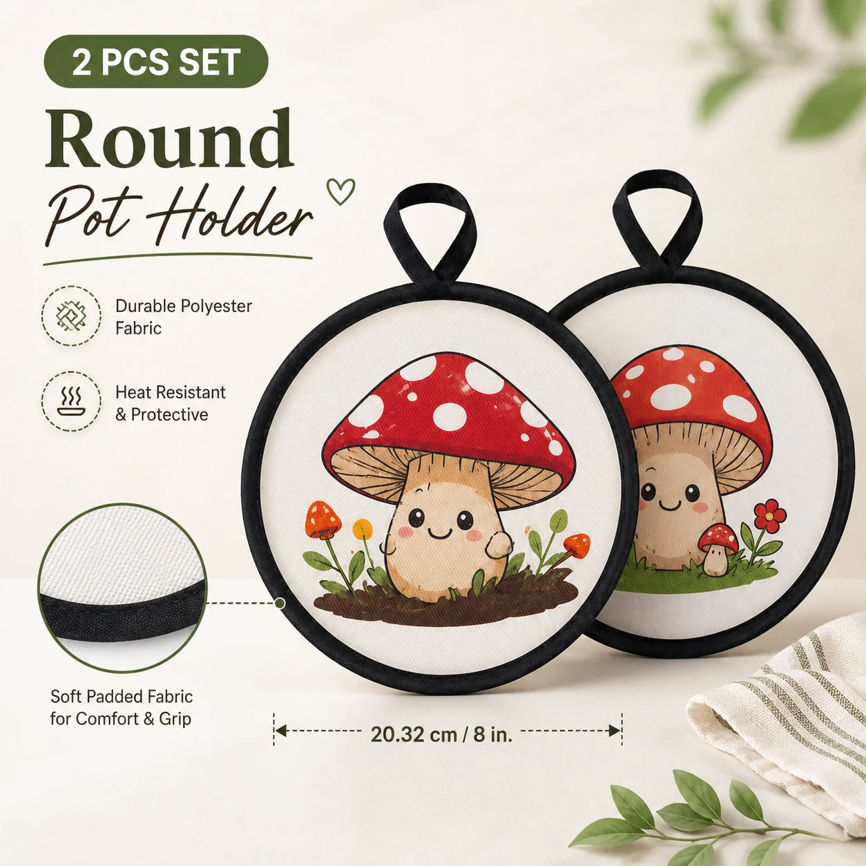 2Pcs Custom Round Pot Holder Double-Sided Printed Heat Resistant Trivet 8 Inch Kitchen Table Mat Personalized Home Dining Decor