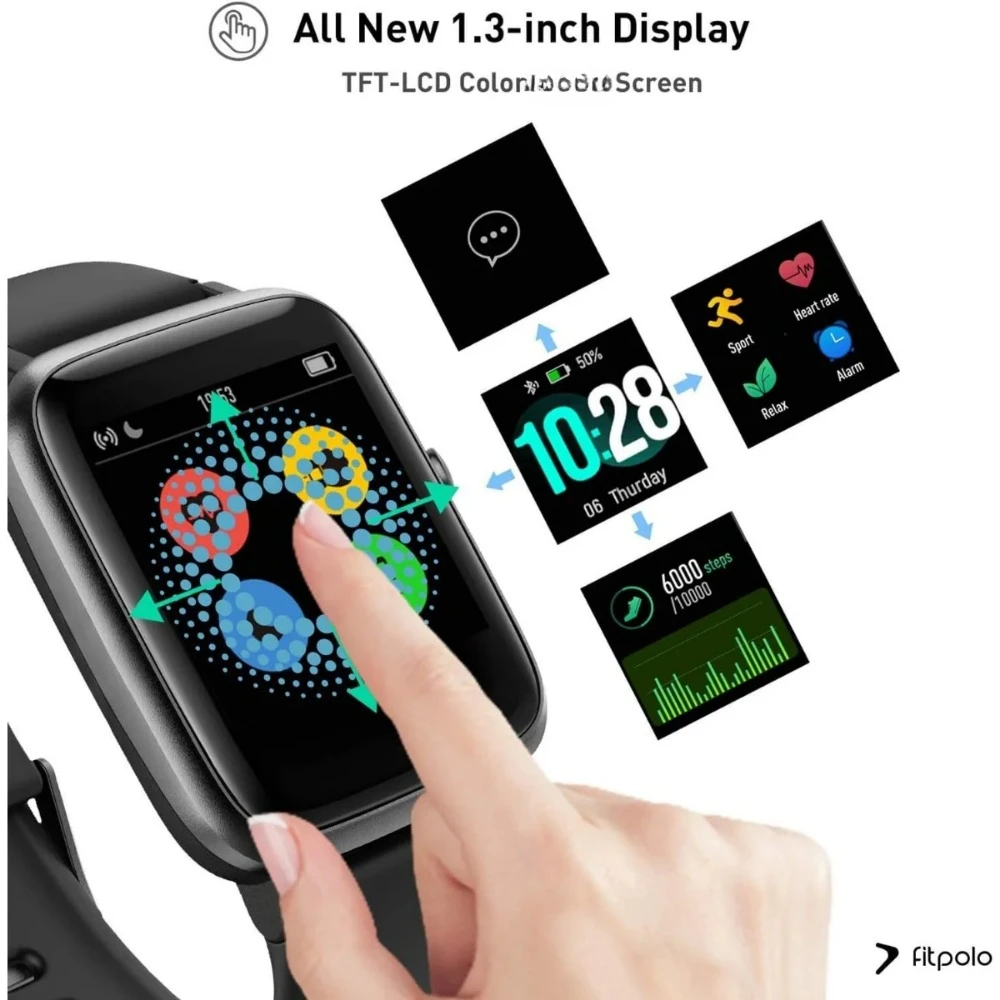 Fitness Tracker w Heart Rate Monitor Smart Watch 1.8 inches Color Touch Screen IP68 Waterproof Step Calorie Counter Sleep image 3