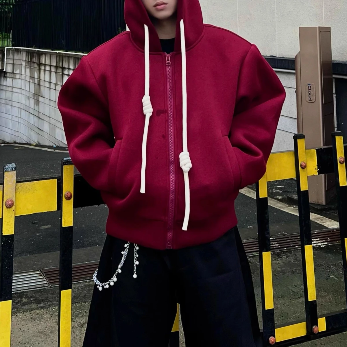 

Handwoven Rope Pure Color Hoodie Jaet Couple Loose Fit Spring Autumn New Sle Open Cardigan Casual Polyester Fabric