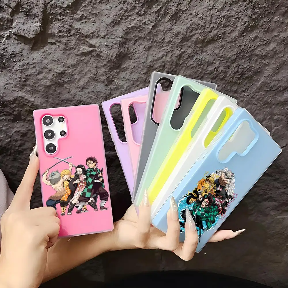 Phone Case Soft TPU Clear Case For Samsung S22-S26, 2-in-1 Detachable Multi-Color Card Holder D-D-Demon Anime S-S-Slayer