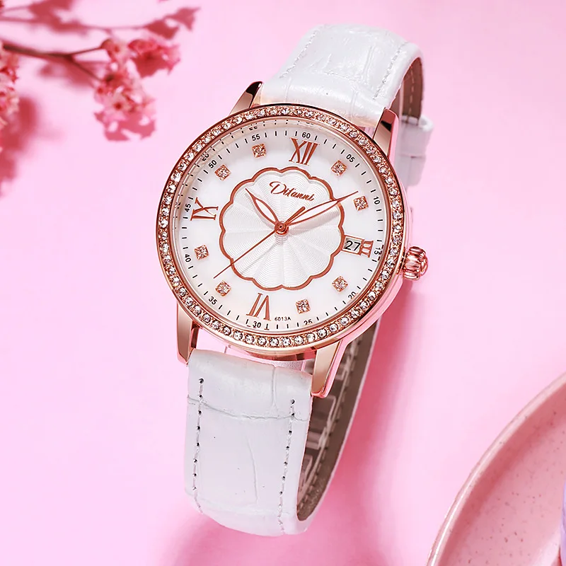 Stainless Steel Pearl Shell Design Diamond Luminous Waterproof Self-Wind Automatic Mechanical Watch for Women