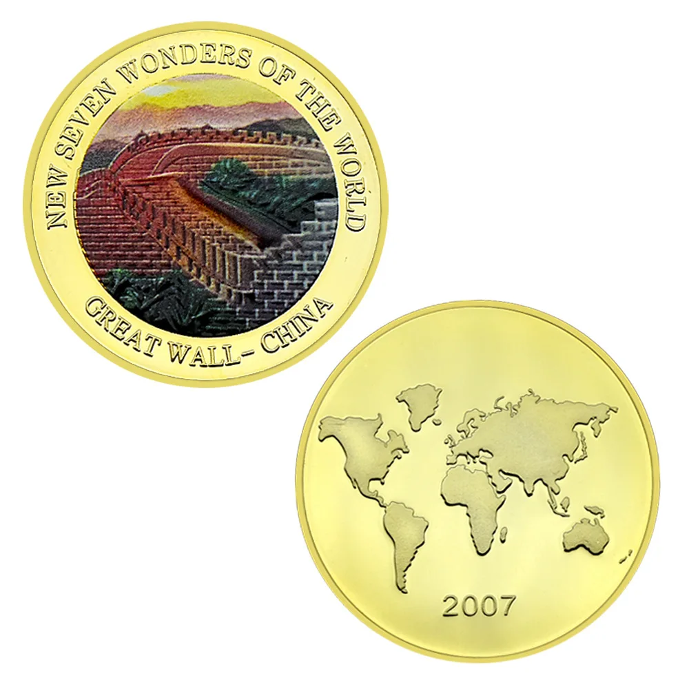 Seven Wonders of The World Collectible Coin Golden Plated Color Printing Great Buildings Souvenir Coins