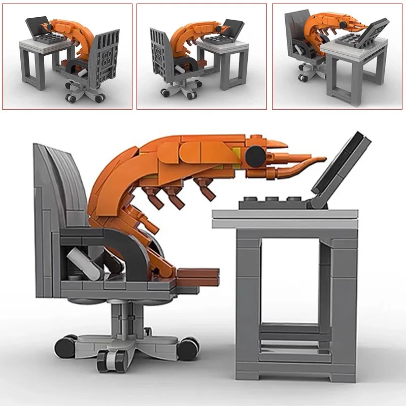 الإبداعية MOC بنة الأثاث مجموعة مدينة سلسلة طاولة حاسوب أريكة الروبيان نموذج للأطفال البالغين لتقوم بها بنفسك لعبة التجميع