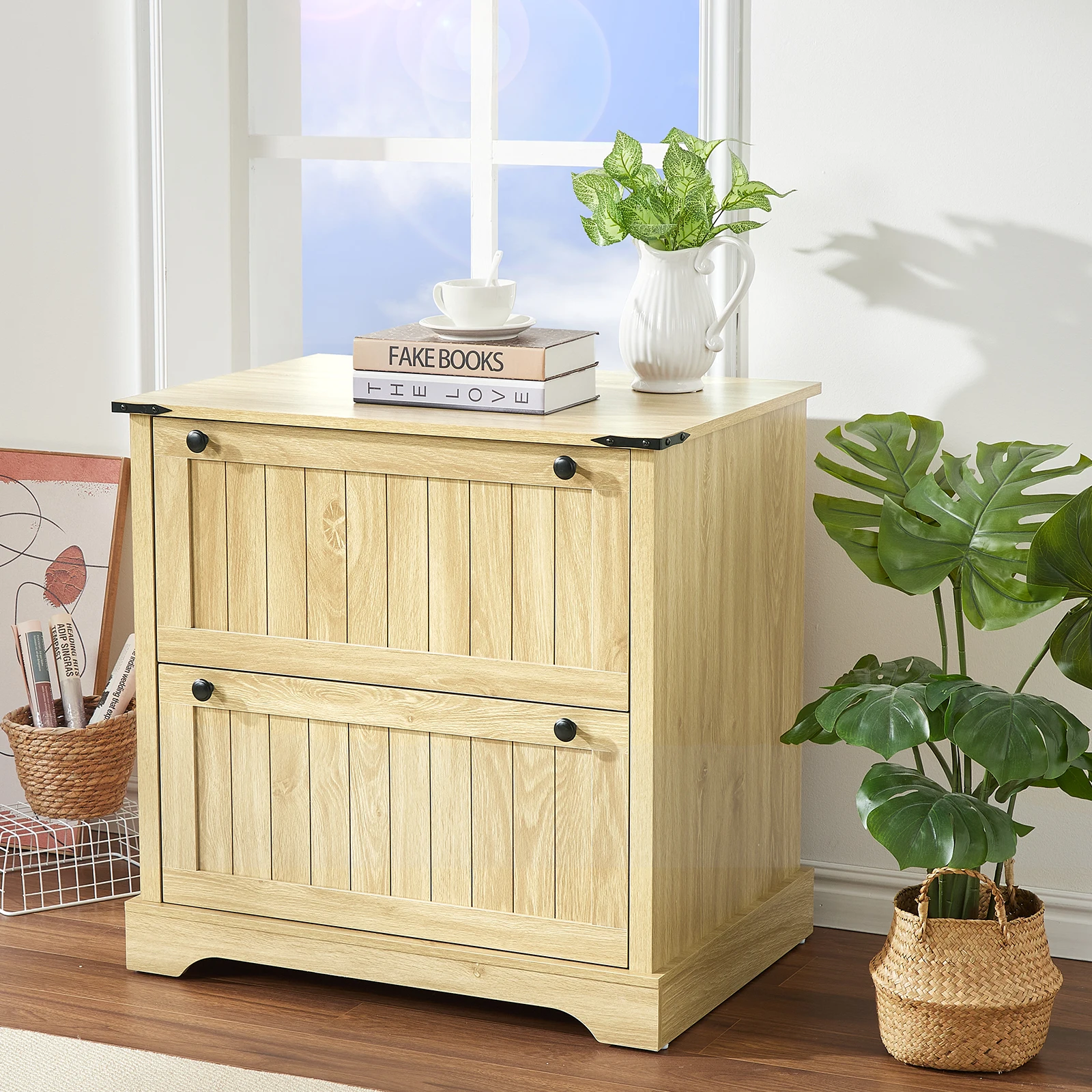 2 Drawer Farmhouse File Cabinet with Hanging File Folders for A4/Letter/Legal Size Documents,30