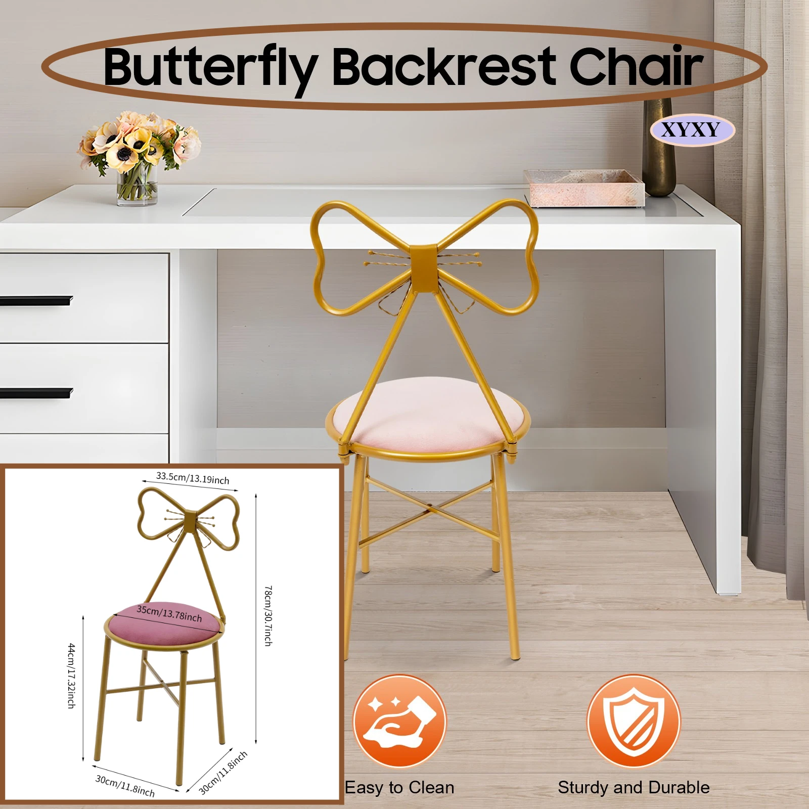 

XYXY-Мягкое бархатное кресло для макияжа с мягкой подкладкой — элегантный дизайн с бантом для гардеробных и идеально подходит для сидения для расширенных периодов.