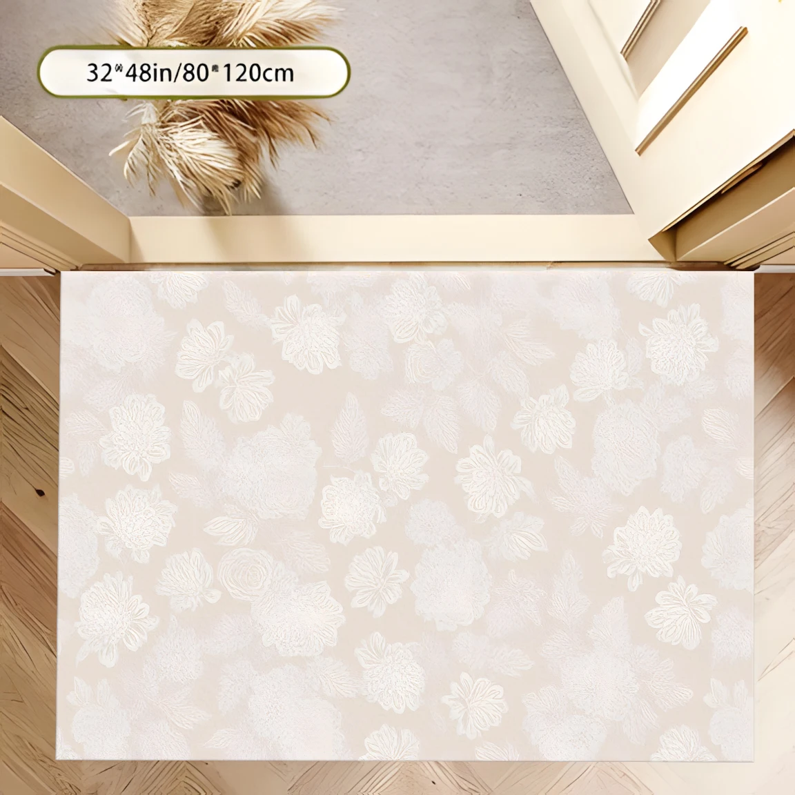 2D Large Carpet Milk White Soft Pink Blur Floral Soothing Cream for Living Room Bedroom