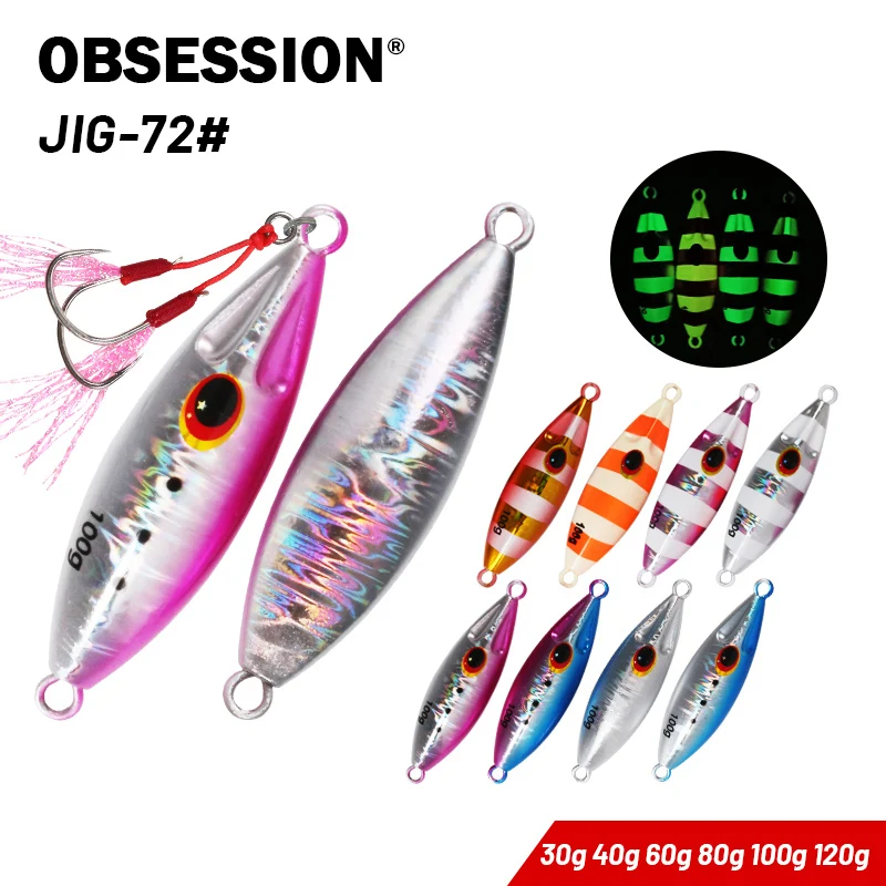 OBSESSION J72 1PC Slow Bee Slow Pitch Jig 30g 40g 60g 80g 100g 120g Shore Casting Jigging Spoon Lure Glow Saltwater Fishing Lure