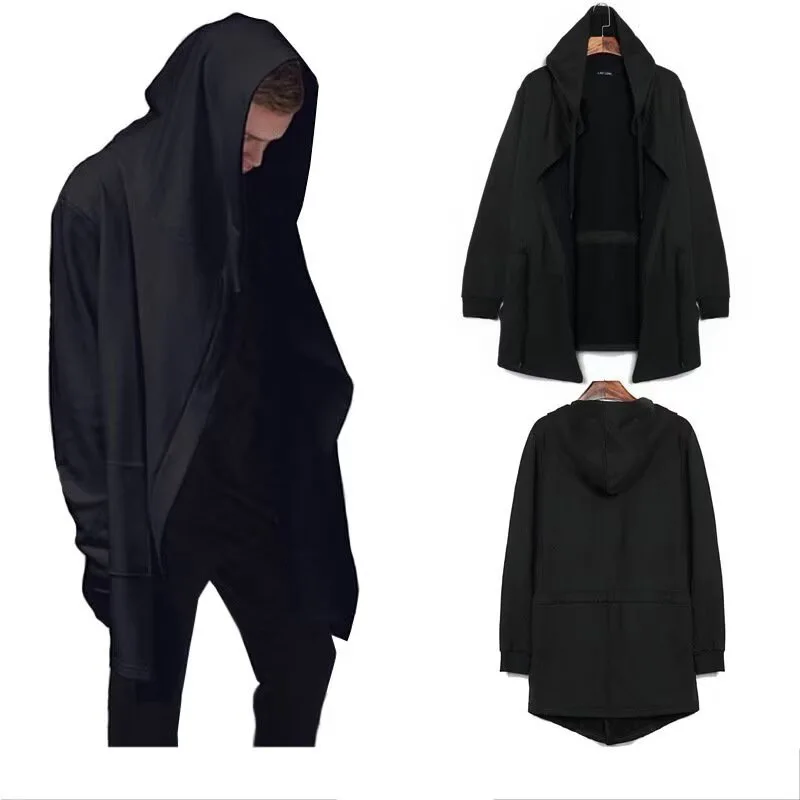 KIDWHXR Men Coat Autumn Streetwear Solid Hooded Trench Coat Man Slim Mid Length Long Sleeve Breathable Casual Male Outerwear