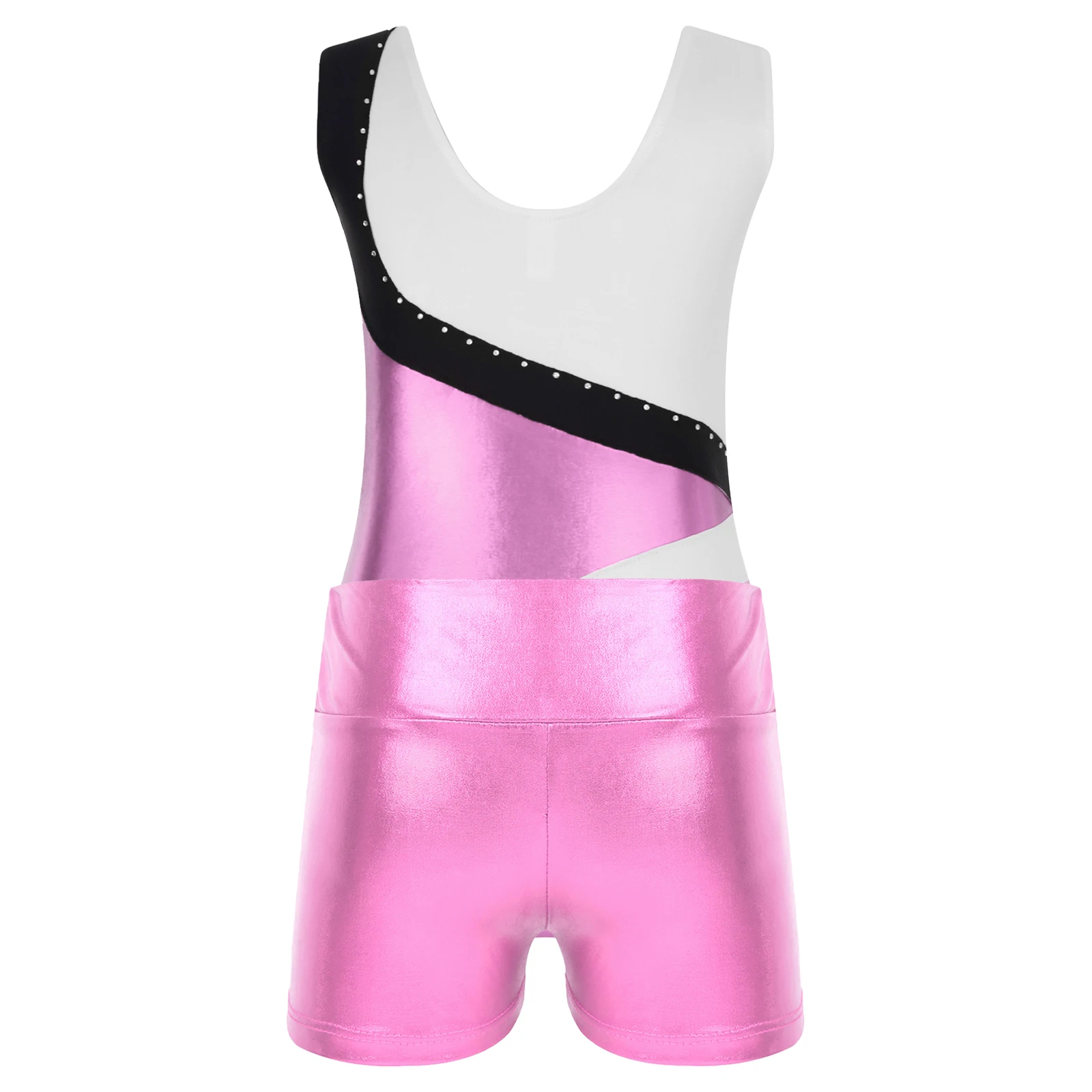 Kids Girls Ballet Dance Leotard Sleeveless Shiny Bodysuit with Shorts for Skating Gymnastics Yoga Performance Sports Swimwear