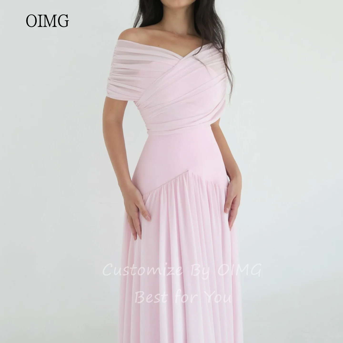 OIMG Maxi rosa con hombros descubiertos, vestidos de graduación de línea A, vestido de fiesta sin espalda, vestido de noche aireado hasta el suelo, personalizado 2025