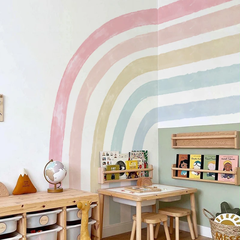 

Boho Watercolor Colorful Rainbow Wall Mural Seamless Fabric Wallpaper Self-Adhesive Waterproof Wall Stickers for Kids Room Decor