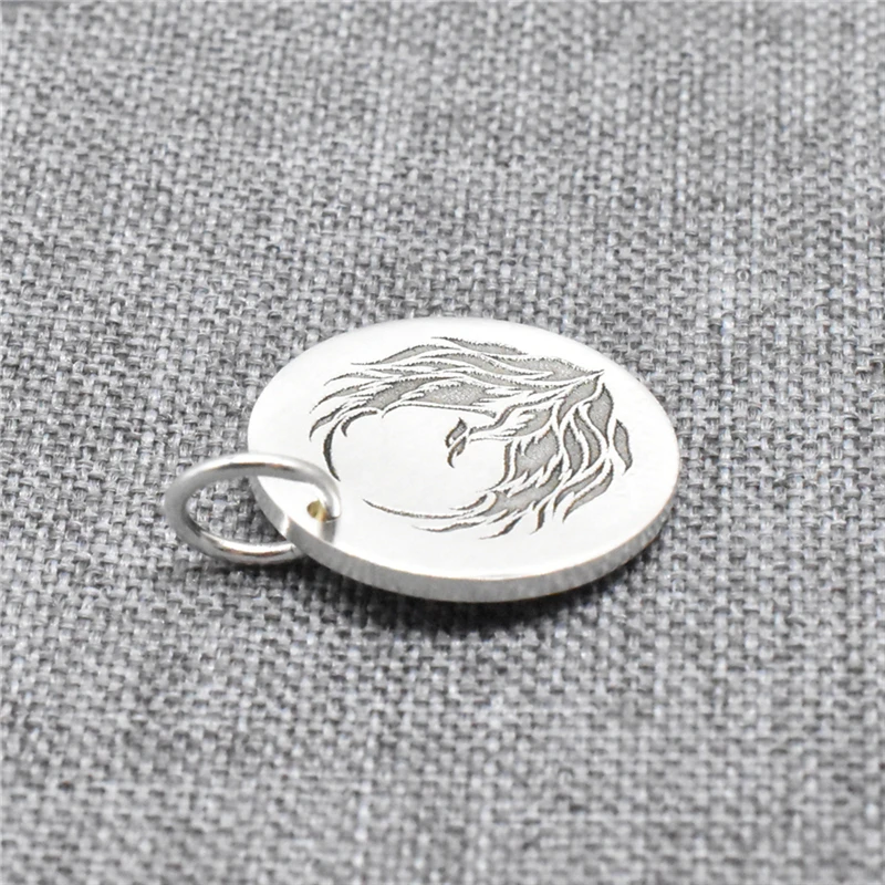 Sterling Silver Engraved Phoenix Charm 925 Silver Custom Disc Necklace Pendant