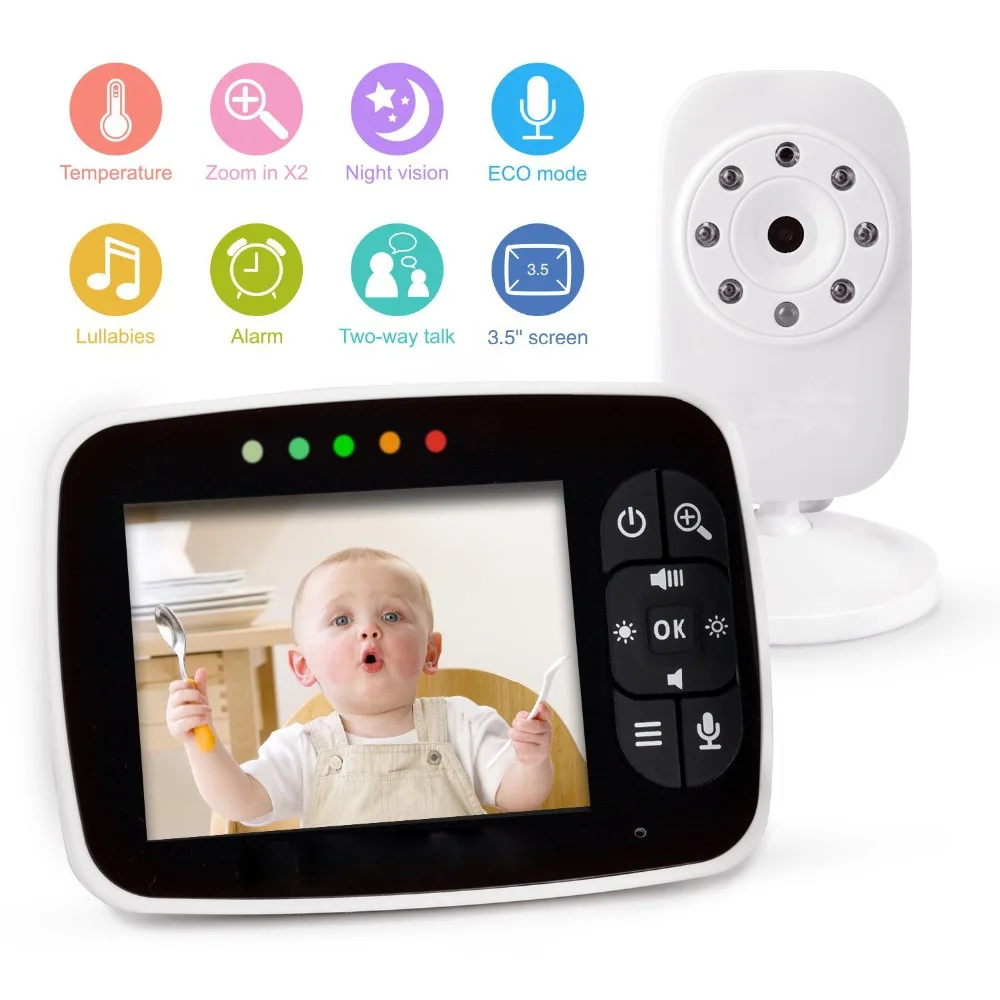 

Wireless Baby Monitor,3.5 inch LCD Screen Display Infant Night Vision Camera,Two Way Audio,Temperature Sensor,ECO Mode,Lullabies