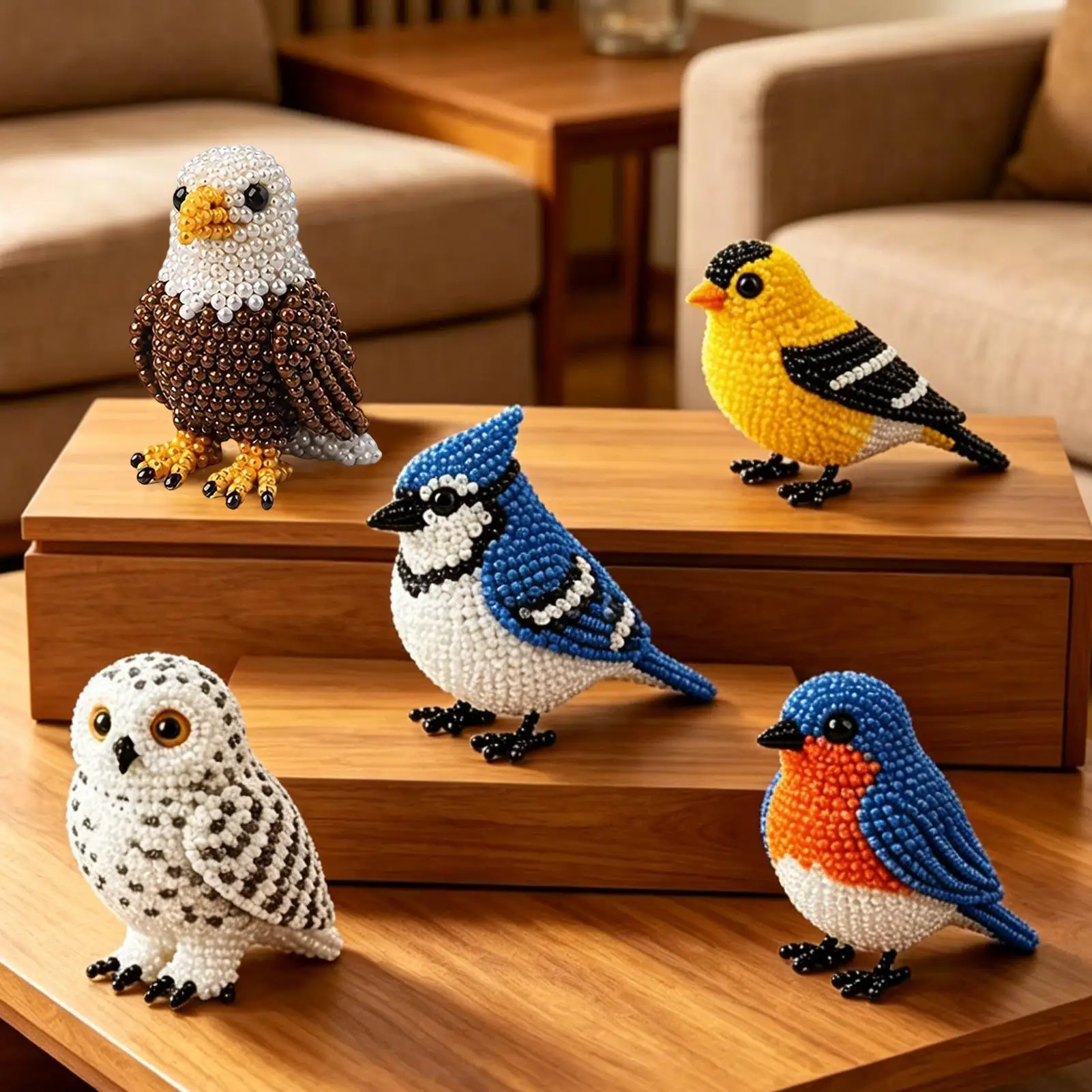 DIY Bird Beading Kit Handmade Bird Beadwork Funny Beading Art 3D Animal DIY Kit for Home Desk Shelf Decor Backpack Charm Party