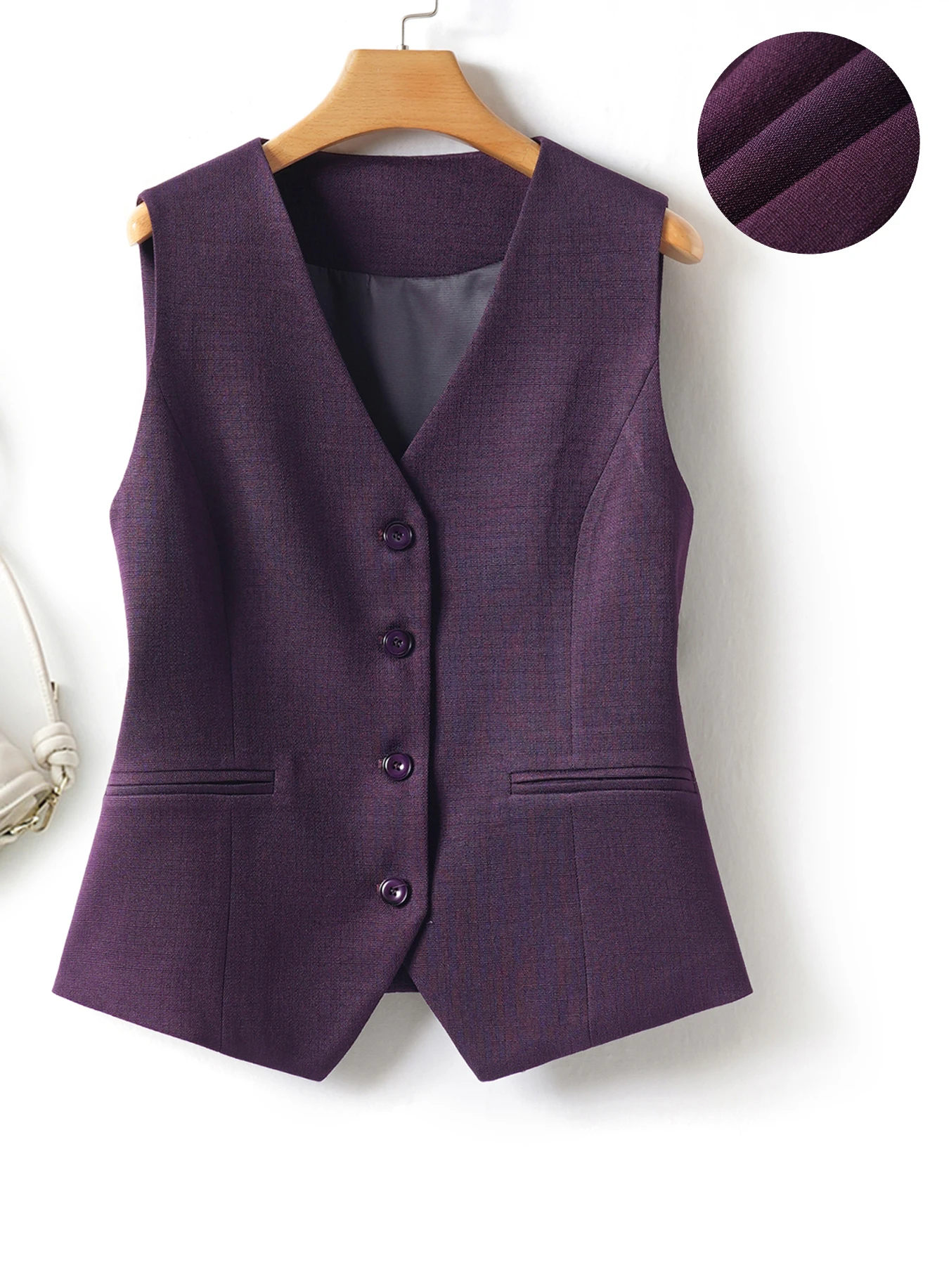 Short V-Neck Blazer Layered with a Vest for Women, Spring and Autumn Business Style Single-Breasted, Elegant Vest Top for Outerwear