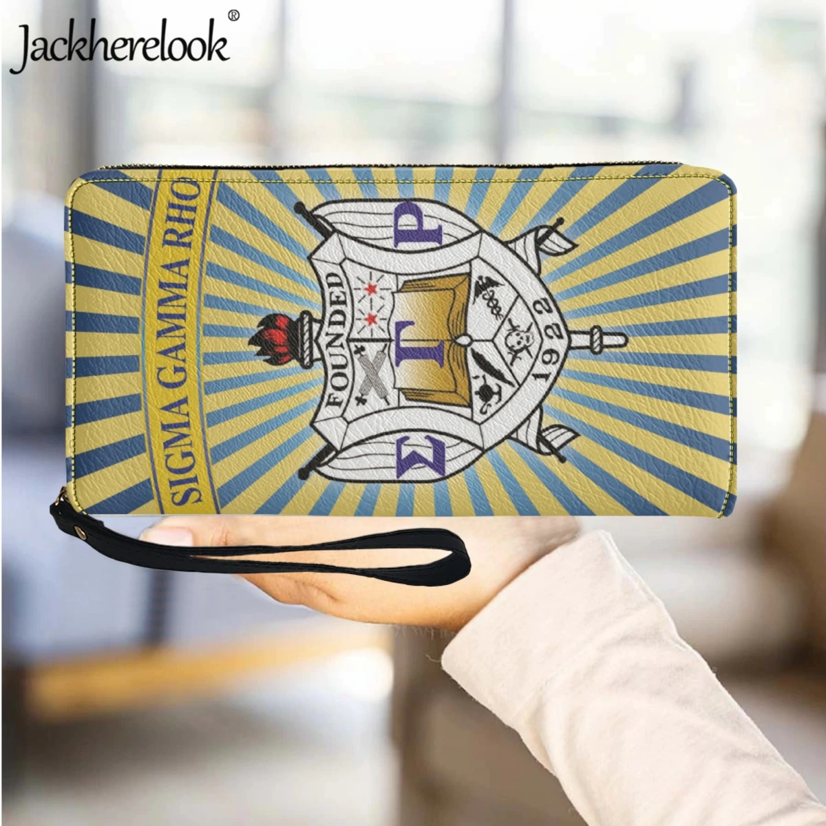 

Jackherelook Hot Sigma Gamma Rho Ladies Long Leather Wallet Luxury Brand Card Holder Purse for Women Party Wrist Wallet Clutch