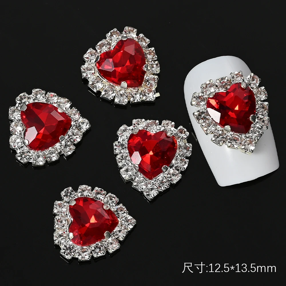 5/10pc Cristallo di Lusso Cuore Rosa Unghie artistiche Fascino 3D Forma di Amore Unghie Strass Diamante Lustro San Valentino Decorazione Manicure