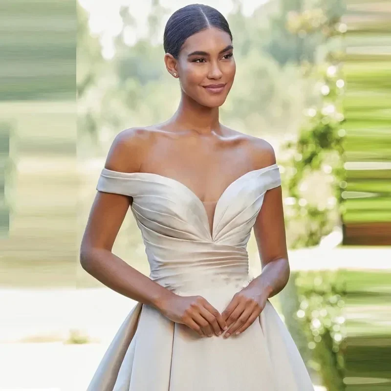 Flavinke индивидуальные плиссированные атласные свадебные платья в форме сердца 2025 женское свадебное платье с открытыми плечами Vestido De Novia с карманами