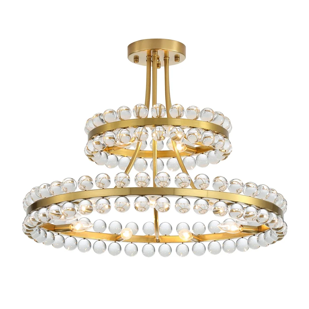 27-Inch Luxury Crystal Ball Chandelier, E12 Sockets – Modern Pendant Light for Dining Room & Living Room (Bulb not included)