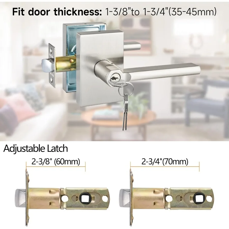 قفل ذراع دخول بمفتاح عالي التحمل للأبواب الخارجية والأمامية مع لمسة نهائية من النيكل المصقول مثالية للتطبيق السكني عالي الأمان