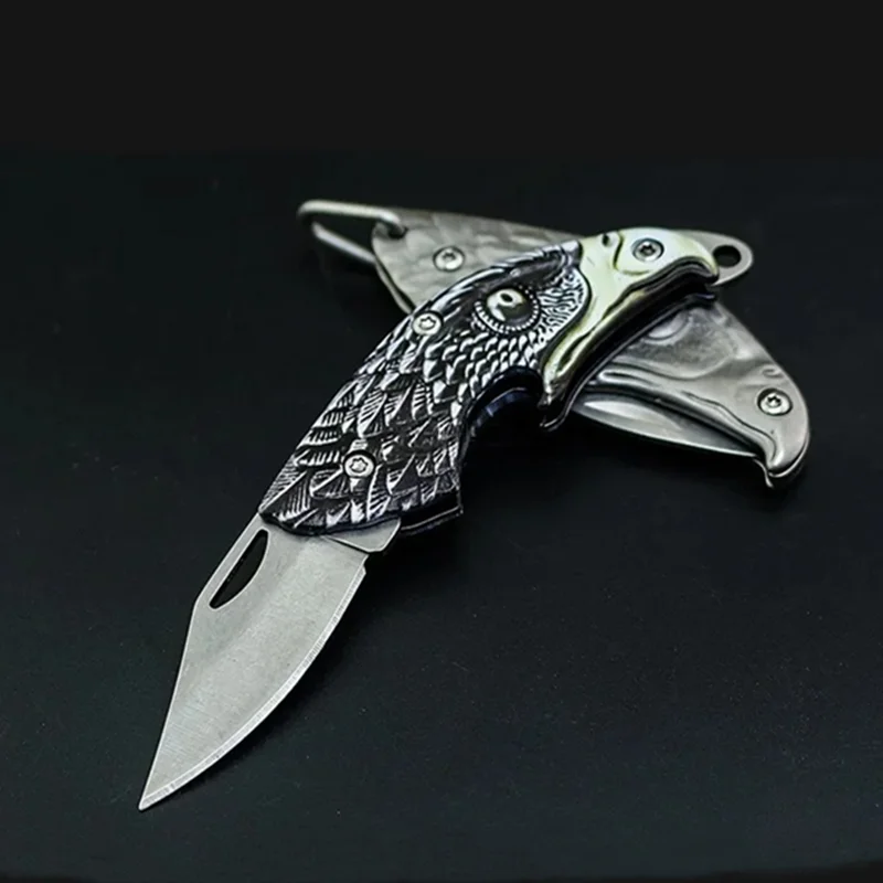 Eagle Head 3D Engraved Folding Knife, Stainless Steel Mini Keychain Knife with Bottle Opener, EDC Outdoor Camping Pocket Tool Gi view 5