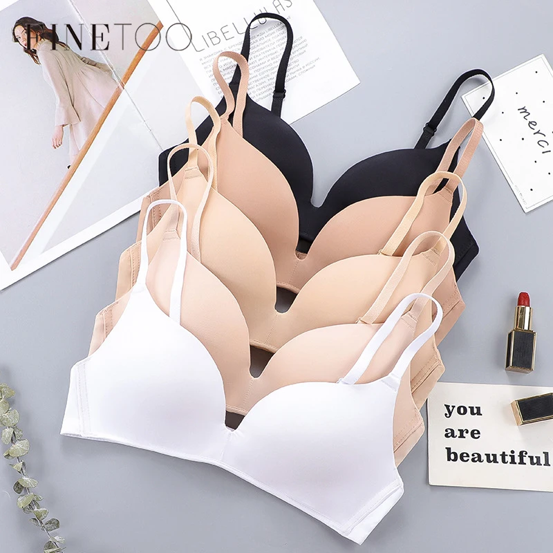 FINETOO Nahtlose Push-Up-BHs Komfort Drahtlose Unterwäsche Damen Atmungsaktive geraffte Bralette Studenten Kein Draht Dünne Dessous Neu