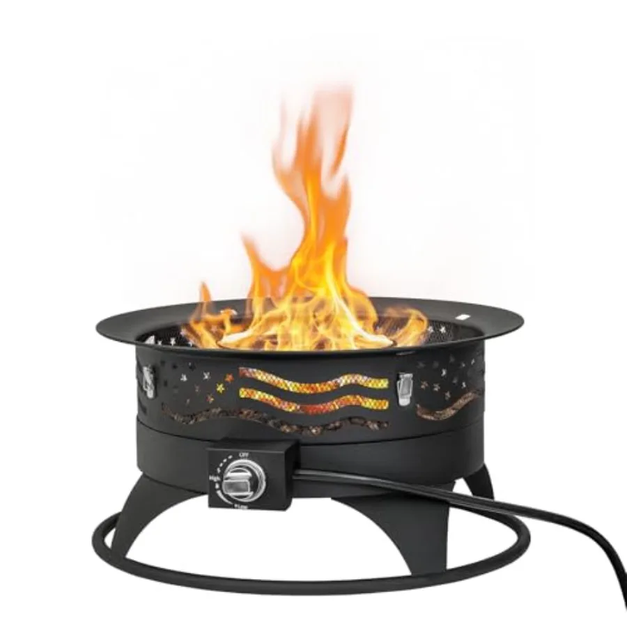 24 Inch Portable Propane Fire Pit with Grill and Adjustable Flame for outdoor use, stainless steel, black, weather-resistant an