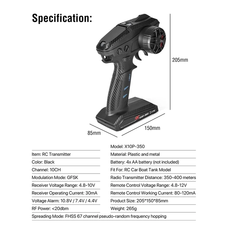 YSUN-Per Dumborc X10P-350 Trasmettitore telecomando + Ricevitore X10F 10 CH Per RC Auto Barca Modello di carro armato