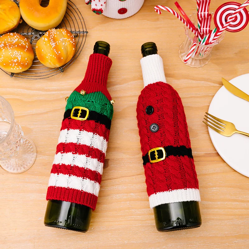 Christmas Wine Bottle Cover Set Santa Snowman Woven Wine Bottle Bags For Christmas Party Dinner Table Decorations New Year Gifts